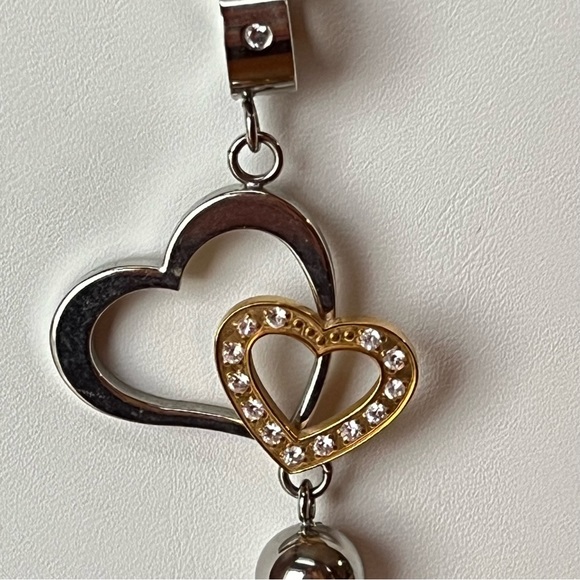 ⭐️ Chisel Stainless Steel, Gold Tone and CZ Double Heart Necklace - 22 Inch - Picture 9 of 9